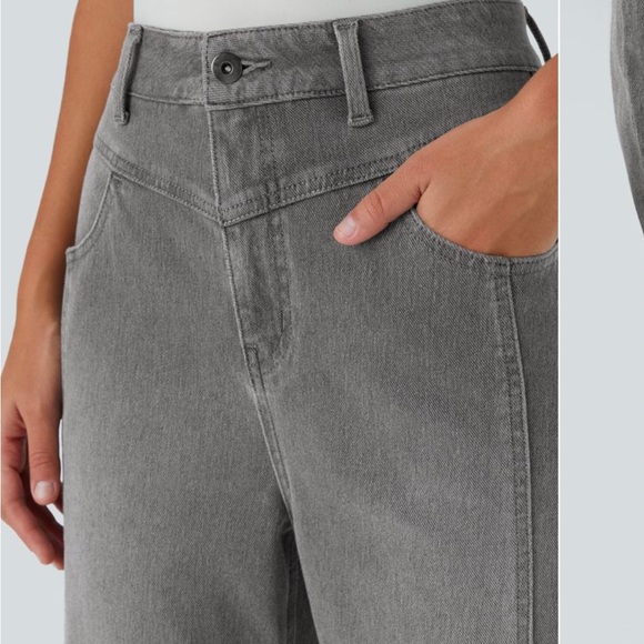 Halara High Waisted Button Zipper Washed Stretchy Knit Casual Jeans - Picture 4 of 8